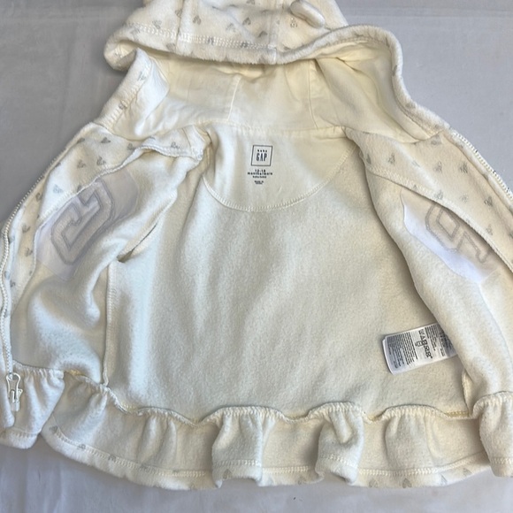 GAP White Baby fleece Hooded Jacket with ruffle hem - Picture 2 of 6